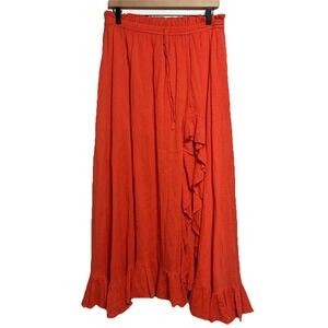 Steele Bisou‎ Maxi Skirt Orange Textured Ruffles 100% Cotton Women's Size Medium